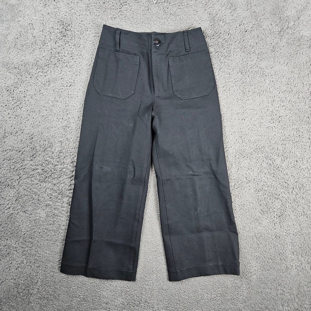 Maeve Anthropologie Black High Rise Wide Leg Pants‎ Patch Pockets Size 27p